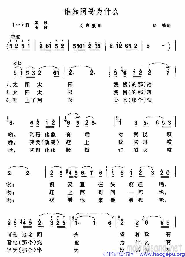 谁知阿哥为什么歌谱