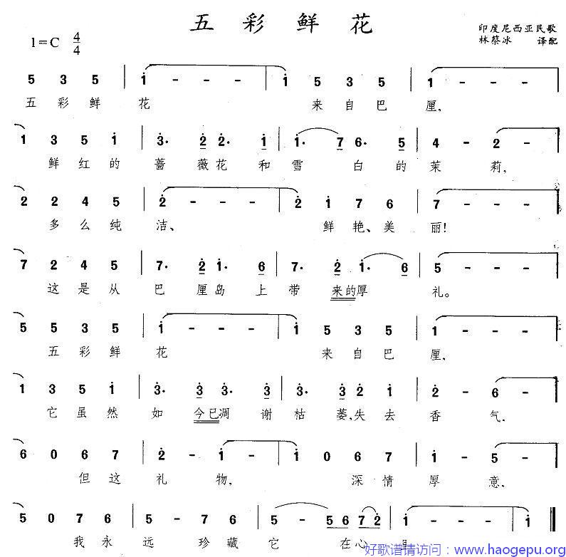 五彩鲜花(印尼)歌谱