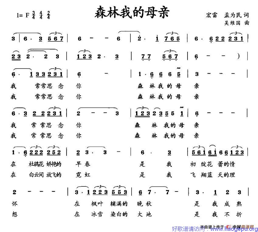 森林我的母亲歌谱