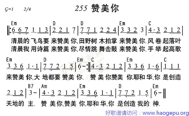 255赞美你歌谱