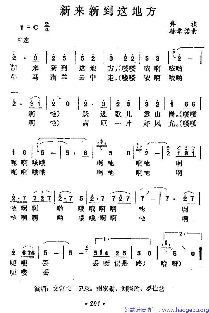 新来新到这地方歌谱