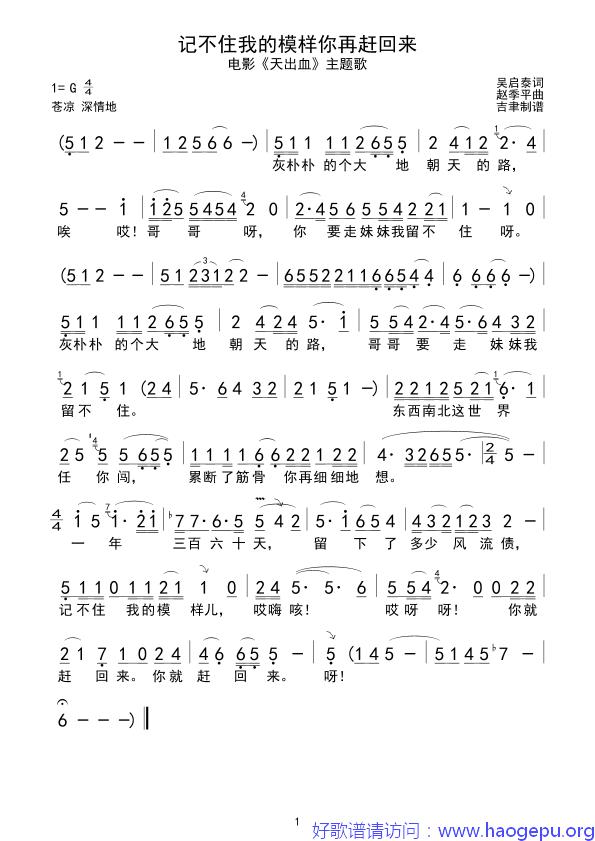 记不住我的模样你再赶回来歌谱