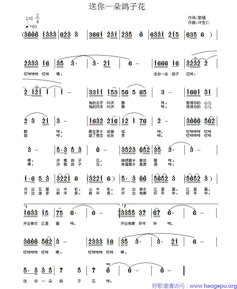 送你一朵鸽子花歌谱