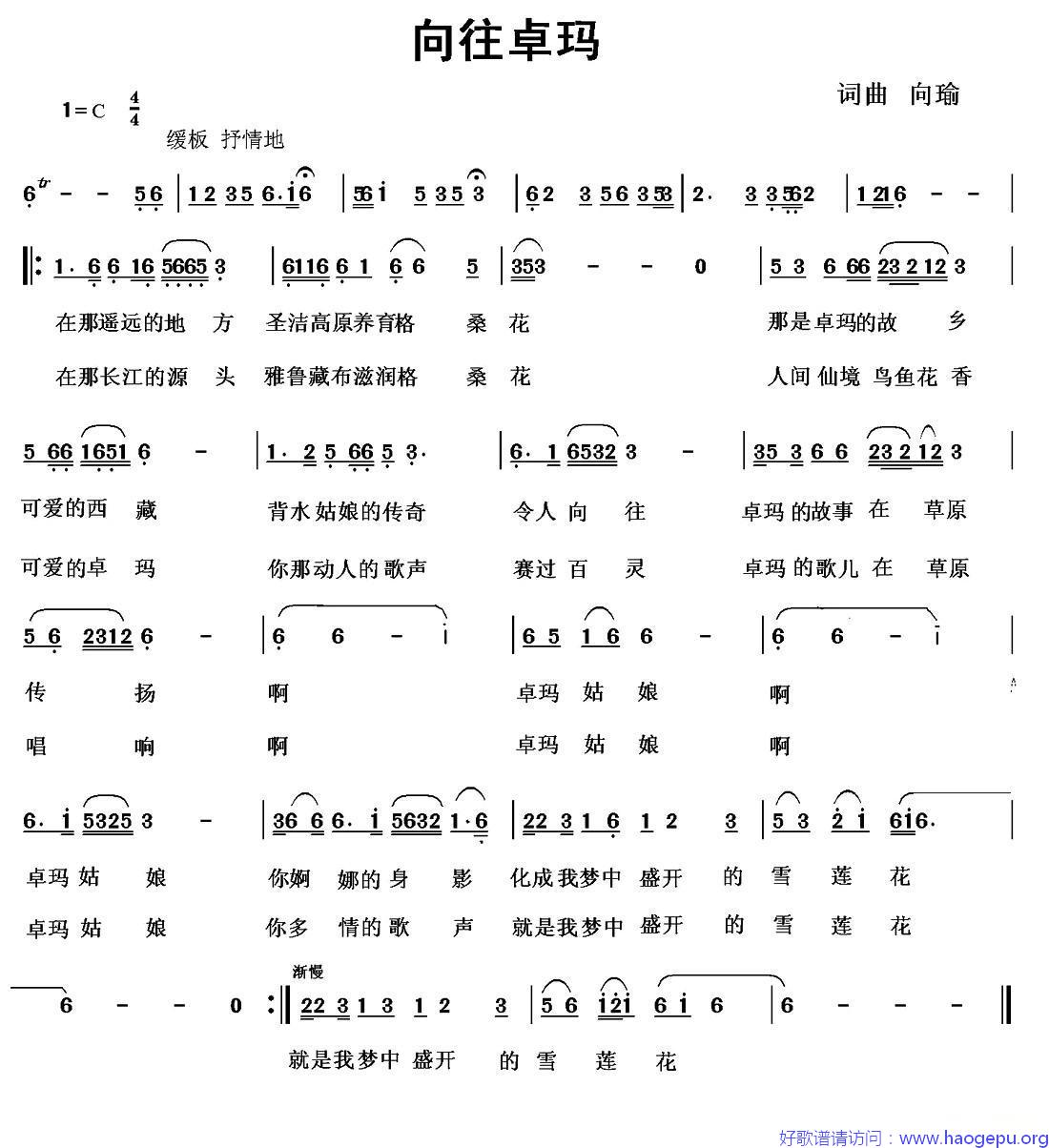 向往卓玛歌谱