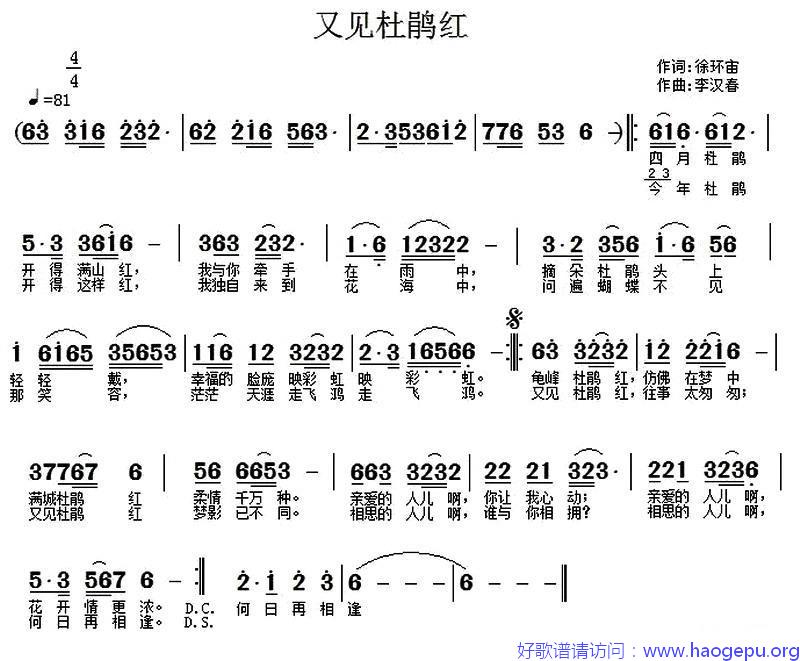 又见杜鹃红歌谱