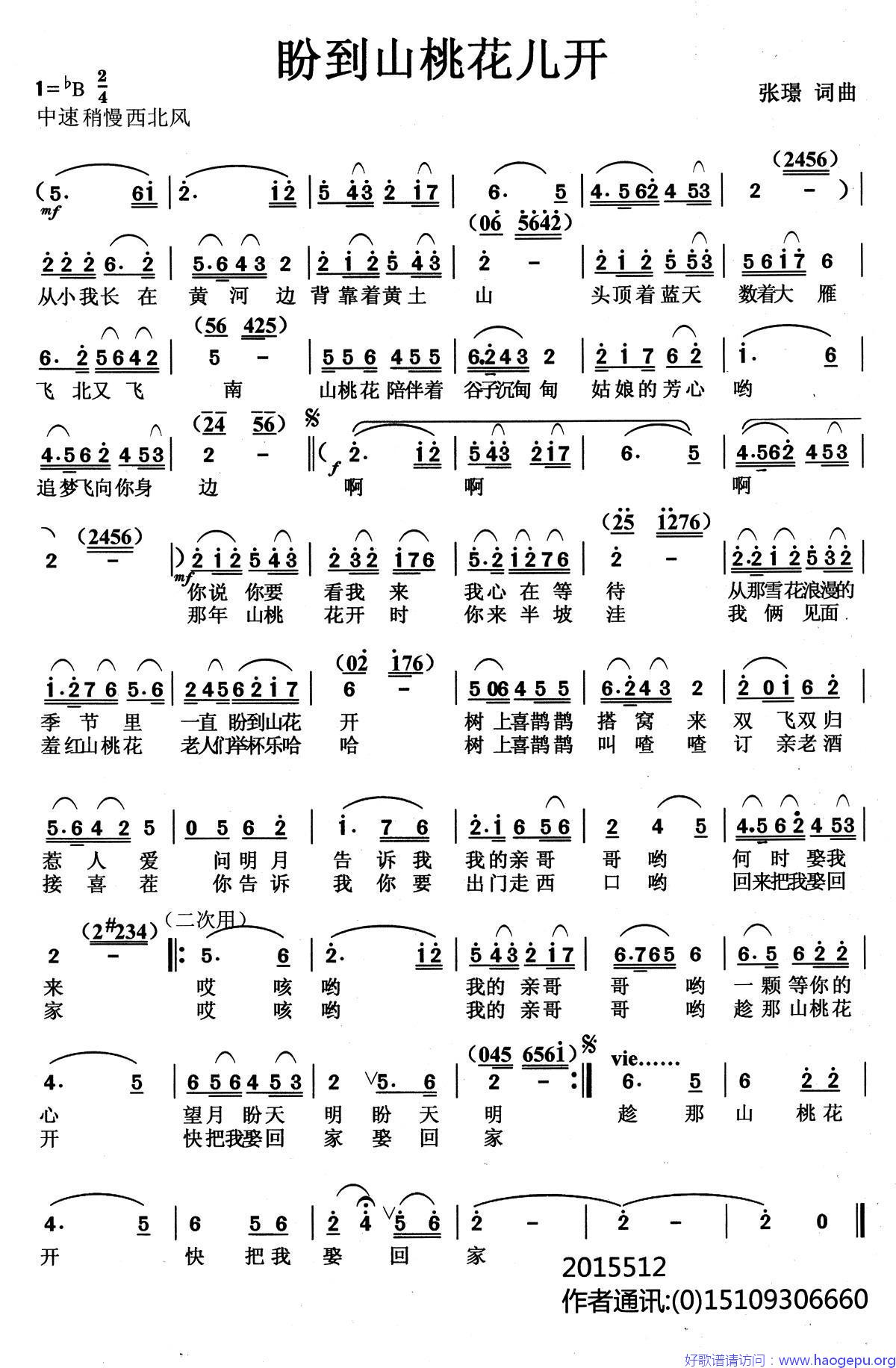 盼到山桃花儿开歌谱