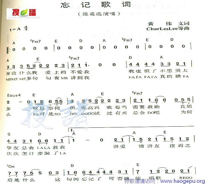 忘记歌词歌谱