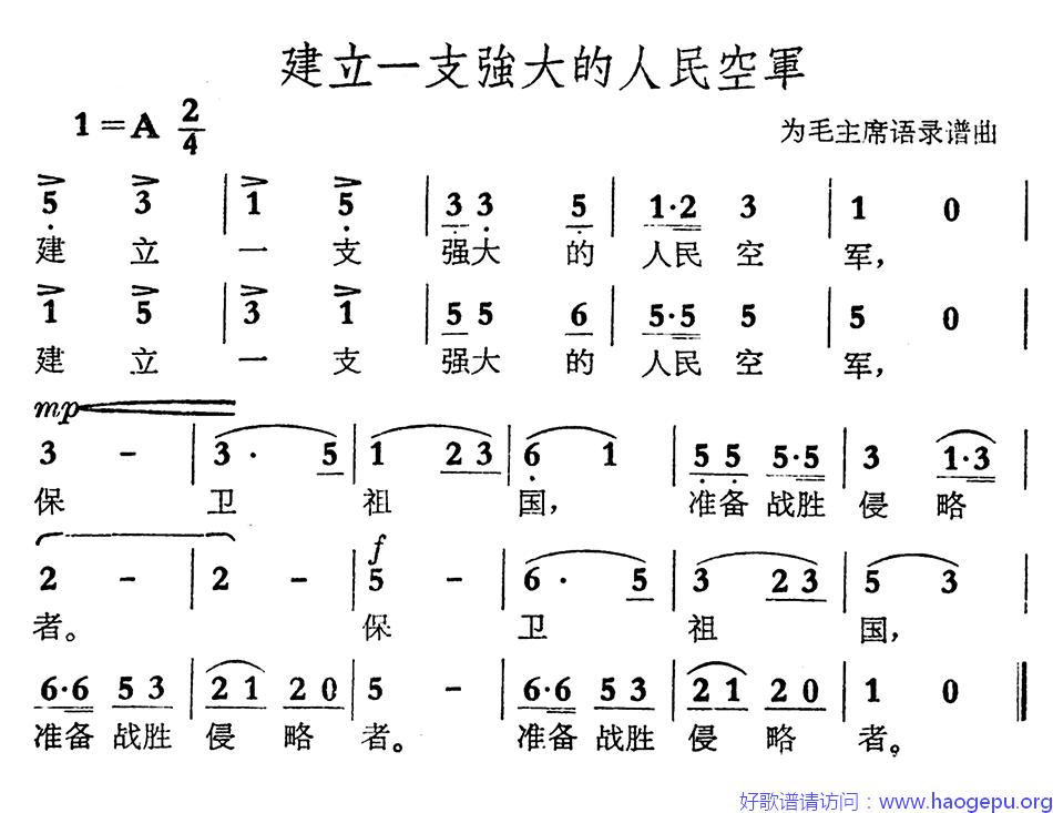 建立一支强大的人民空军歌谱