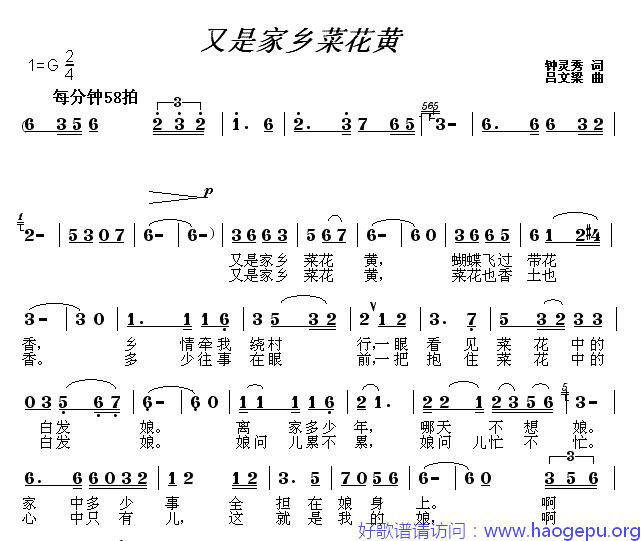 又是家乡菜花黄歌谱