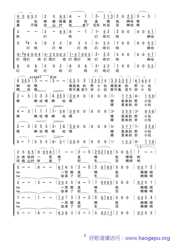 拉骆驼的黑小伙(混声和唱)歌谱