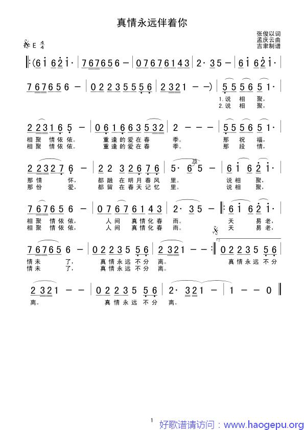 真情永远伴着你歌谱