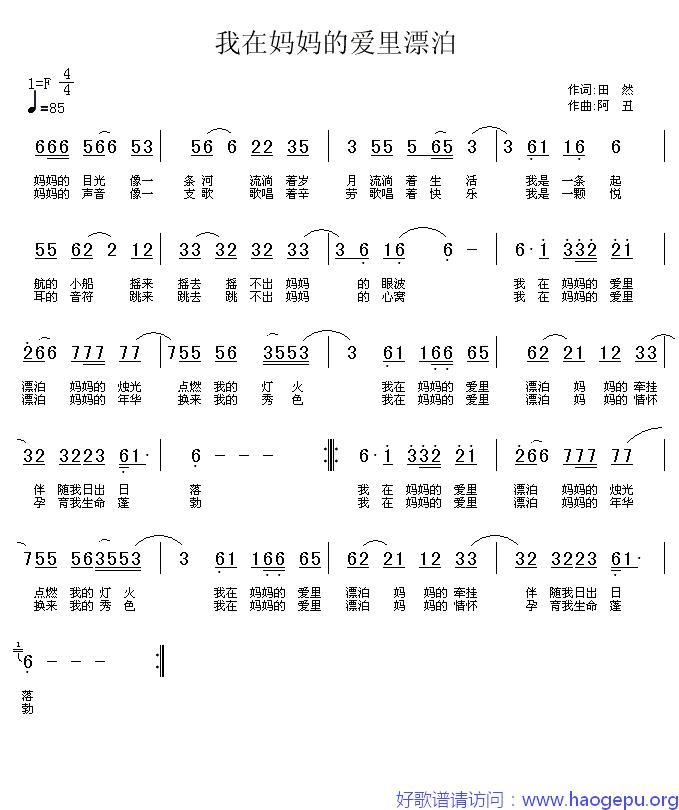 我在妈妈的爱里漂泊歌谱