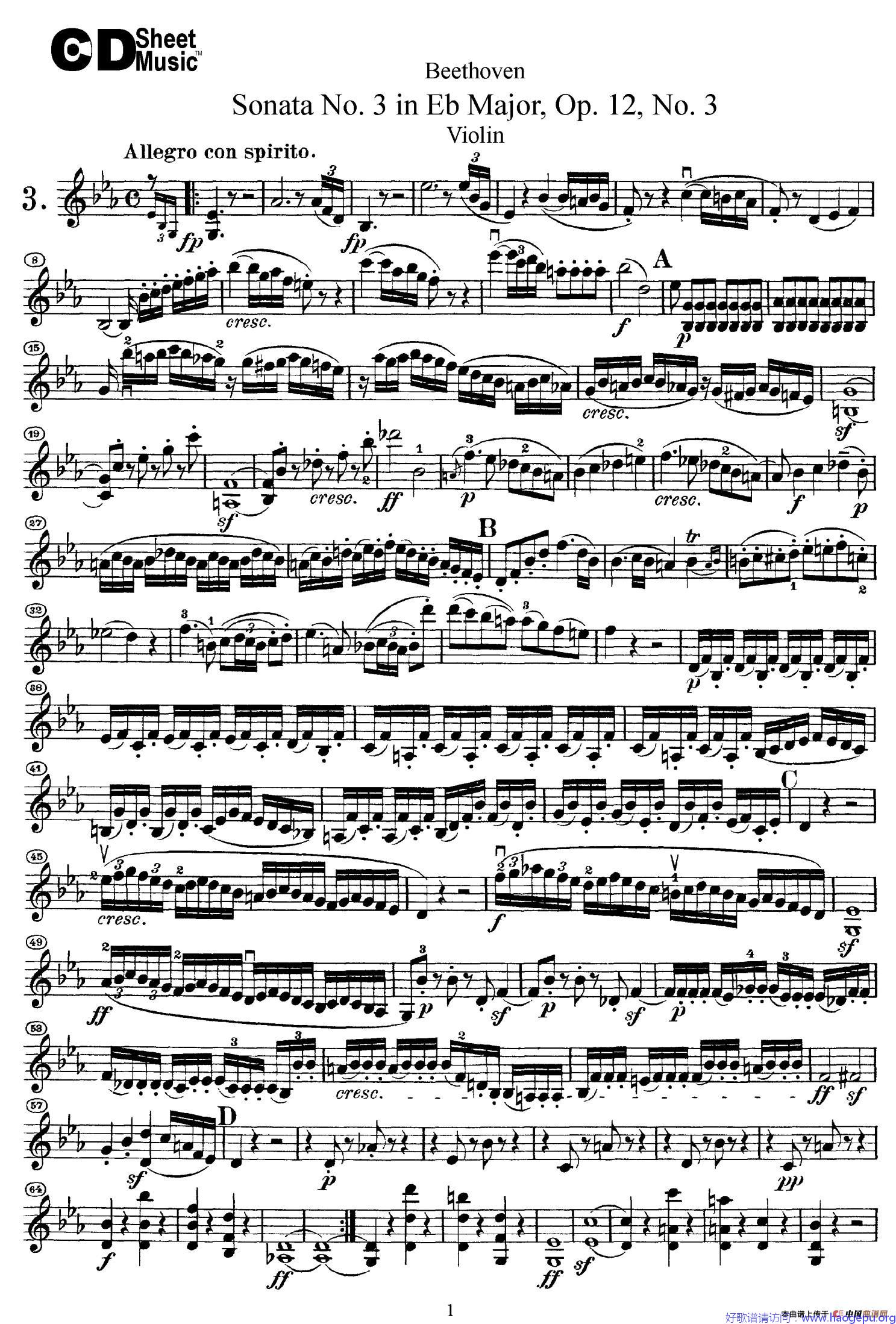 A大调第二小提琴奏鸣曲(Sonata No.2 in A Major Op.12,No.2)歌谱