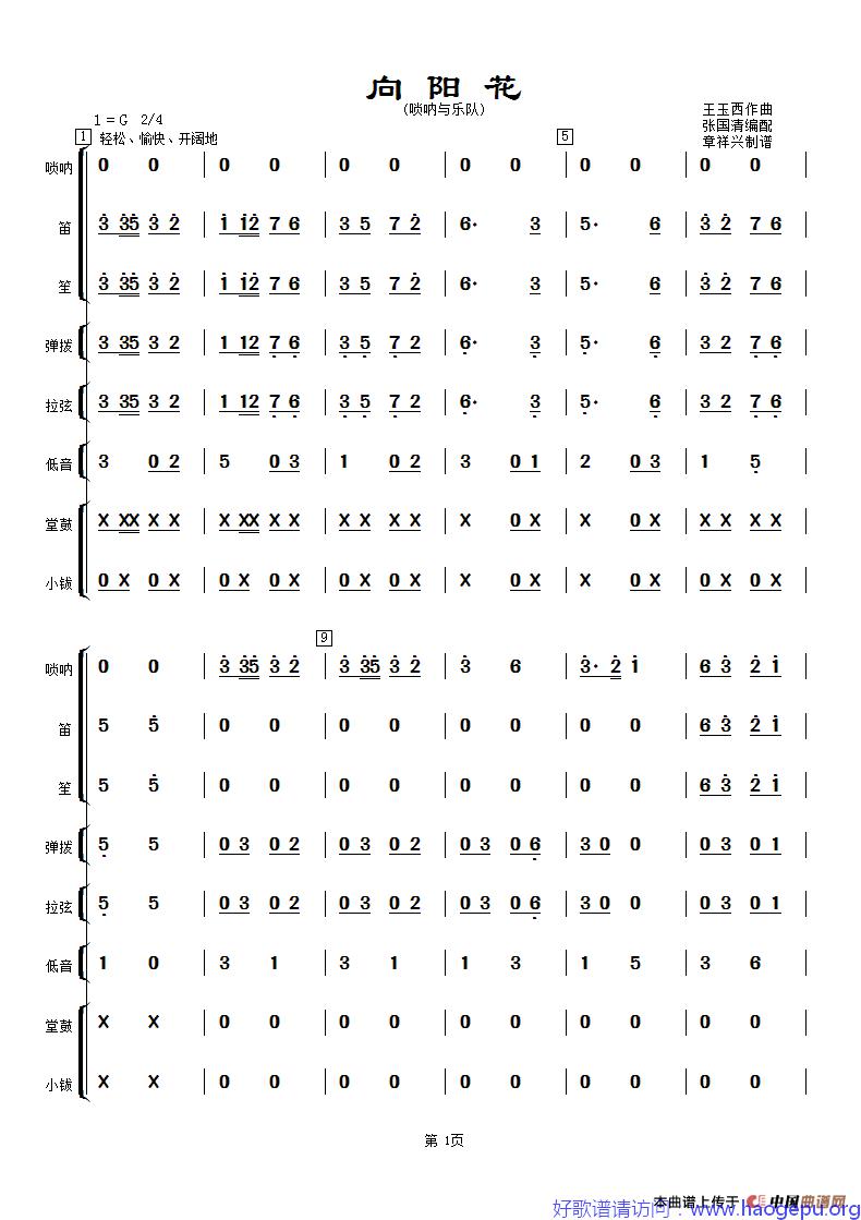 向阳花(唢呐与乐队总谱)歌谱