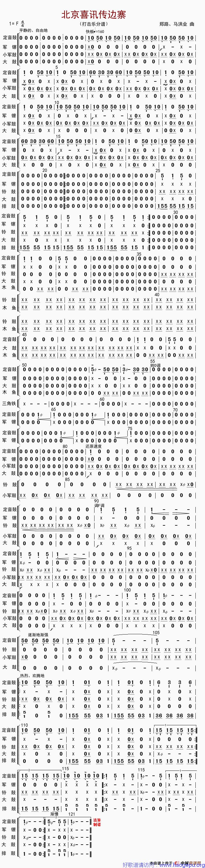 北京喜讯到边寨(打击乐分谱)歌谱