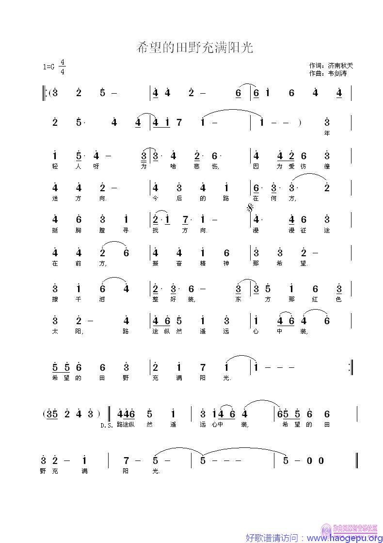 希望的田野充满阳光歌谱