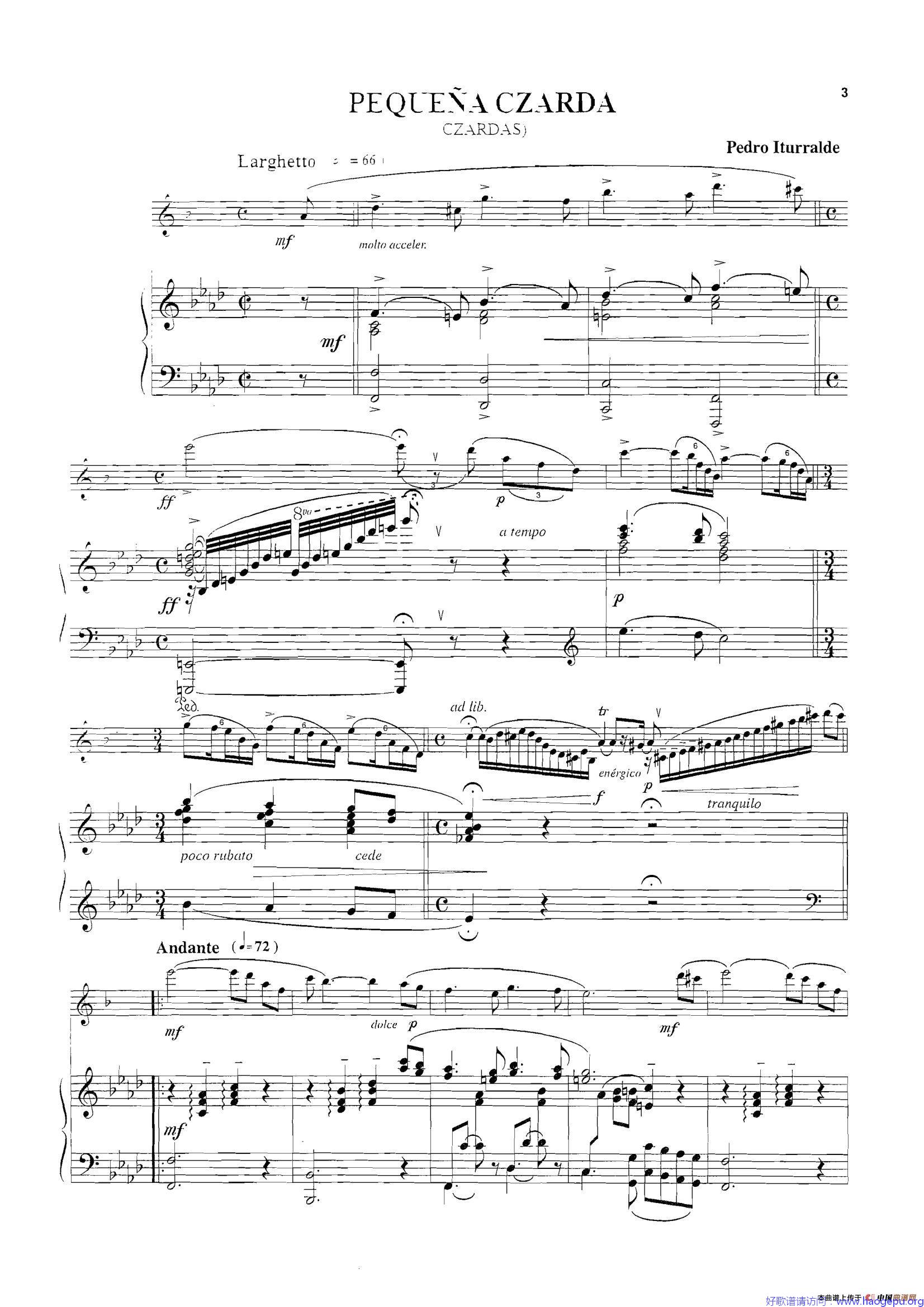 Pequena Czarda(小查尔达什)(萨克斯+钢琴伴奏)歌谱