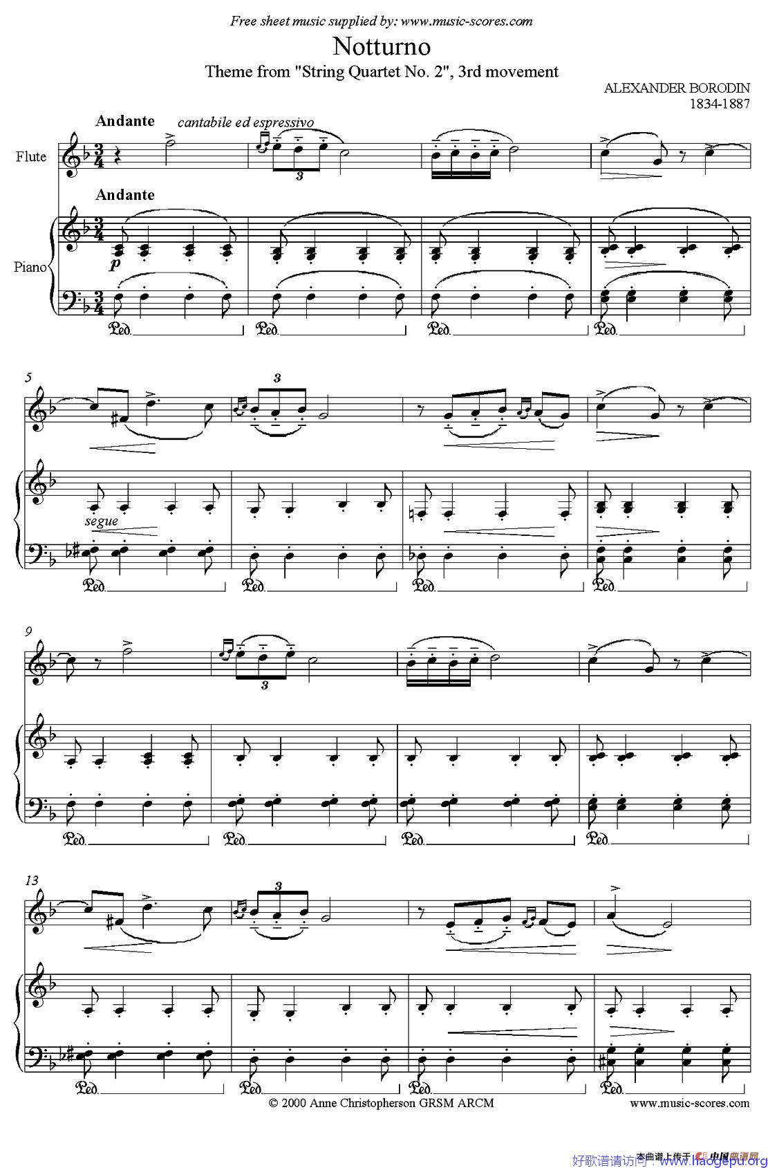 Notturno(Borodin作曲版)(长笛+钢琴伴奏)歌谱