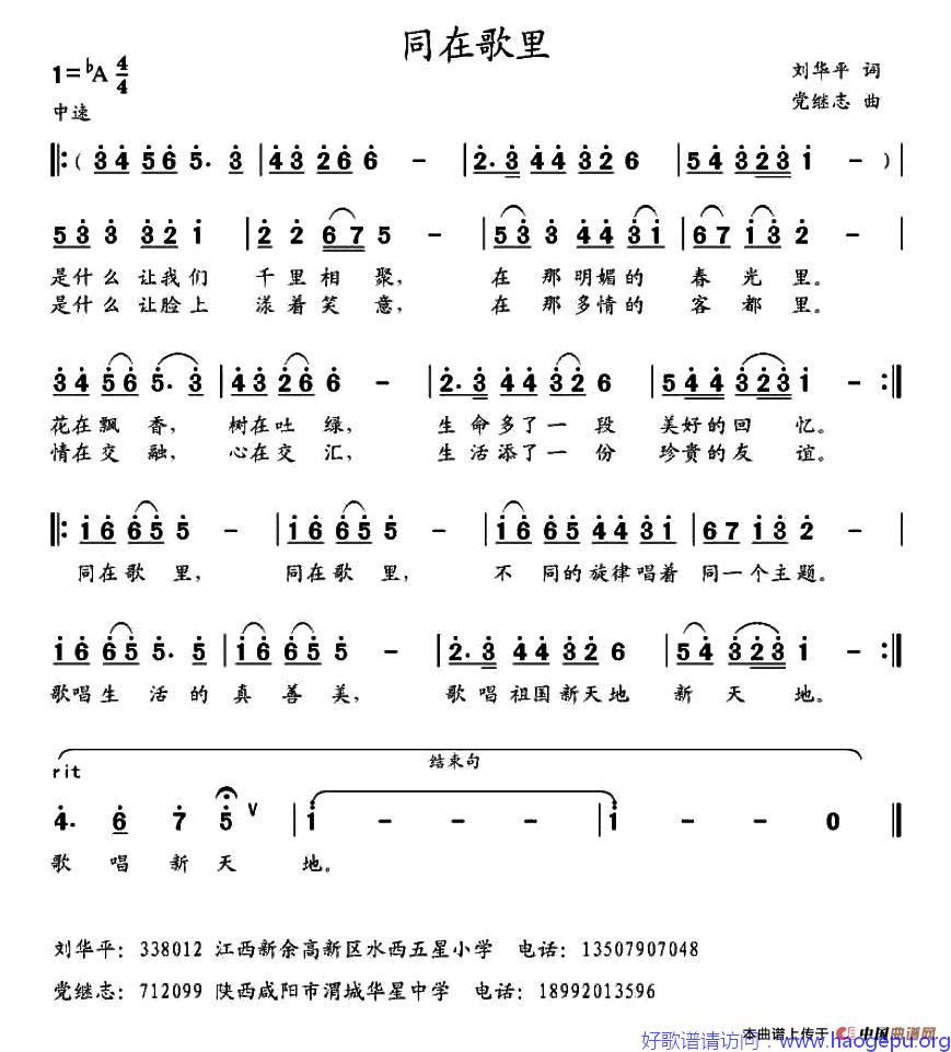 同在歌里歌谱